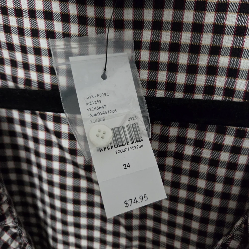 Lane Bryant Size 24 NWT Black Red And White Gingham Plaid Ruffled Button Up - Picture 4 of 9